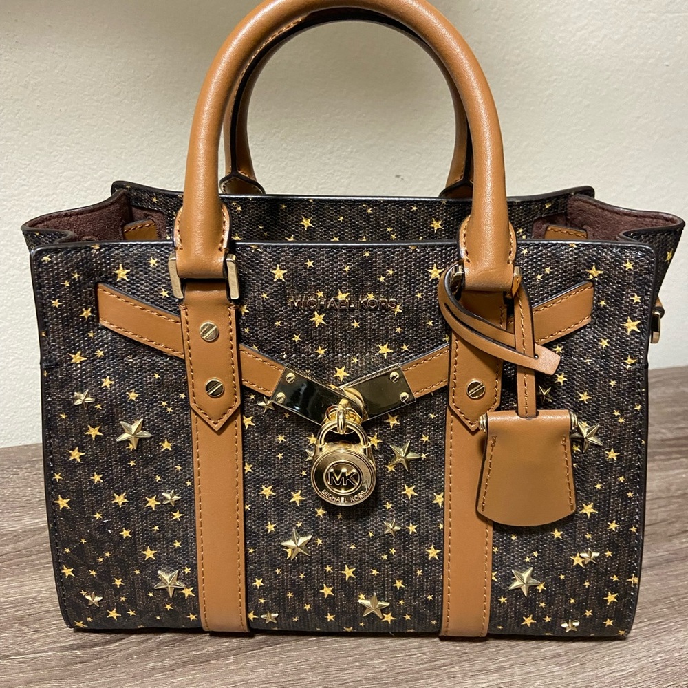Michael Kors Brown and Gold Satchel with Star Pattern